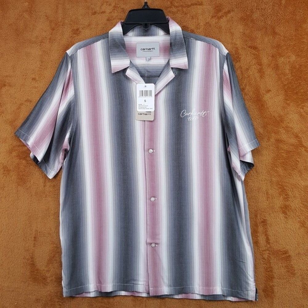 CARHARTT WIP Button Shirt Mens Small Grey Pink Vertical Stripe DASHNER $155